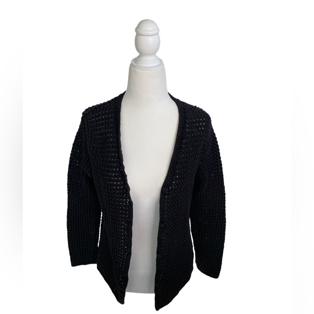 Lauren Ralph Lauren Exclusive Hand Knit Crochet Black Thick Cardigan Sweater L